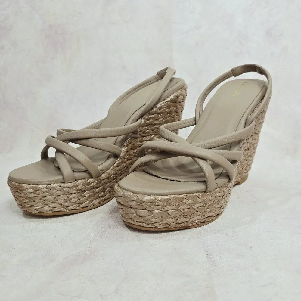 Kaanas - 8 M Margaritas Raffia‎ Strappy Wedge Sandal In Sand Leather